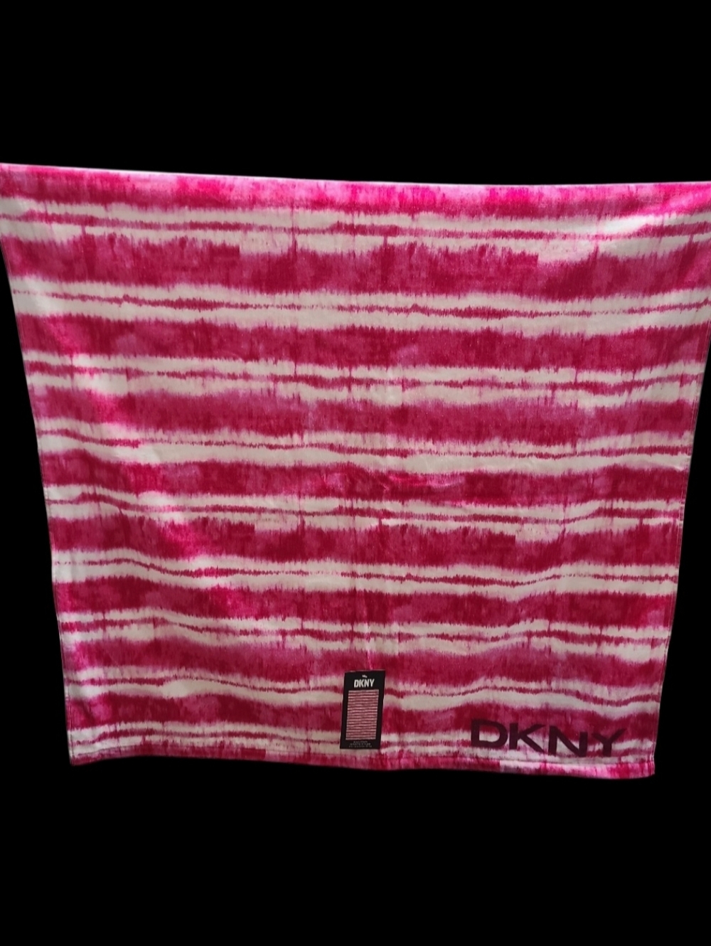 68" DKNY Hot Pink White Tie Dye Boho Pool Beach Towel Blanket Bath Sheet